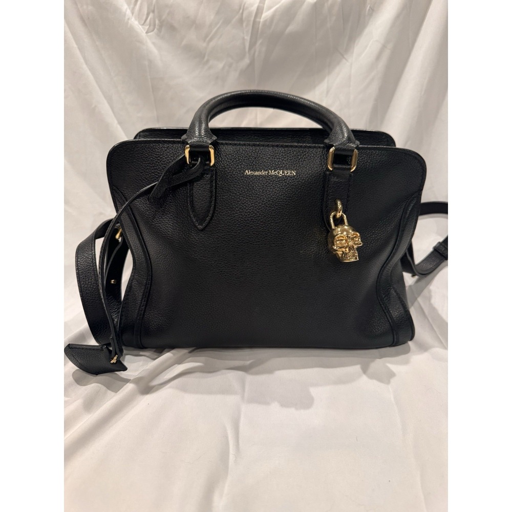 Alexander McQueen Skull Crossbody Bag Black Pebbled Leather Gold Hardware - Picture 2 of 14